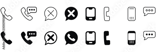 Phone icon set, telephone call and cell ringing symbols, contact us signs isolated vector illustration for communication and UI design.