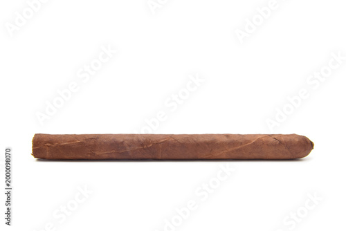 Photography Tobacco brown cuban cigar long thin isolated on white.