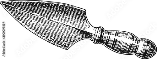 Vintage garden trowel illustration hand tool for planting and digging soil classic wooden handle and metal blade