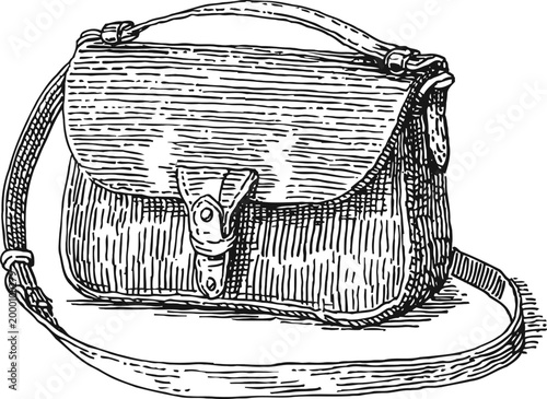 Vintage leather satchel bag with buckle closure and adjustable shoulder strap illustration