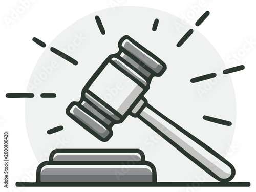 Illustration of a Gavel with Sound Waves, Symbolizing Law and Justice