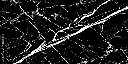 High contrast black marble crack texture with bold white veins luxury abstract stone background.