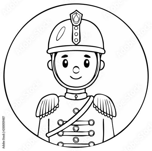 Cartoon firefighter portrait in circle frame
