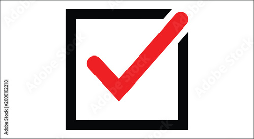 Check mark icon in square frame red and black symbol