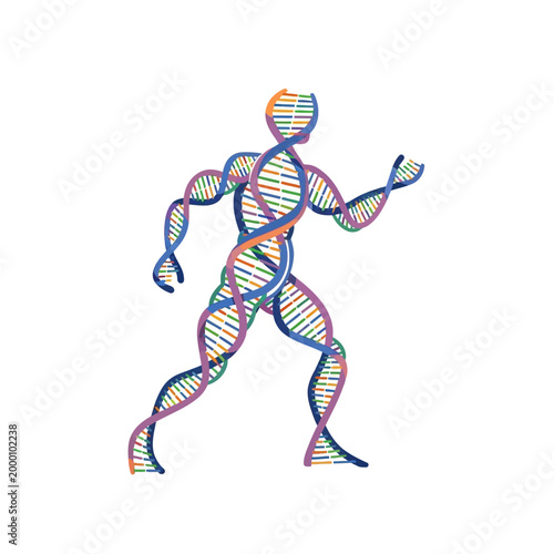 Human Body DNA Structure Illustration - Genetic Code Person Walking