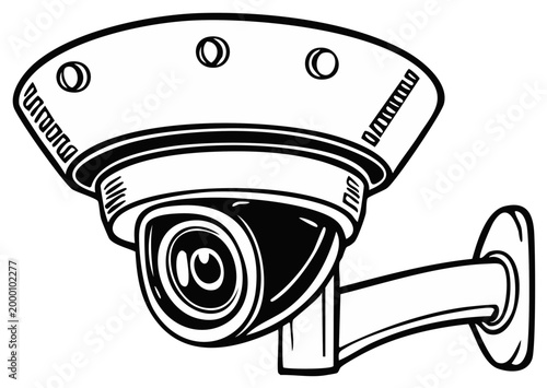 Security surveillance camera in a drawing style on a white background
