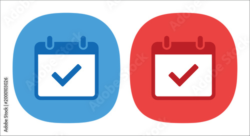 calendar with checkmark icon set blue and red