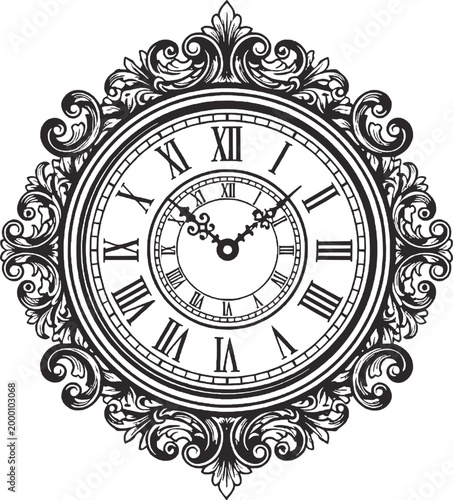 Vintage wall clock with roman numerals and ornate frame