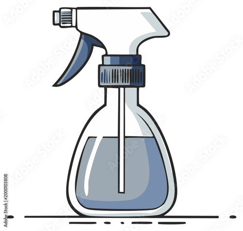 Cartoon illustration of a spray bottle containing liquid, ready for cleaning.