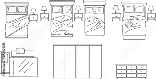 Furniture layout plan for a bedroom with bed and dresser