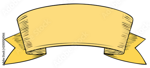 Beige ribbon banner illustration with hatched details for adding custom text