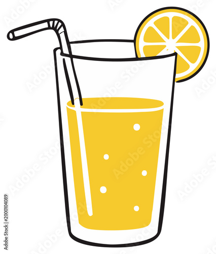 Refreshing yellow beverage in a tall glass with a straw and lemon slice garnish