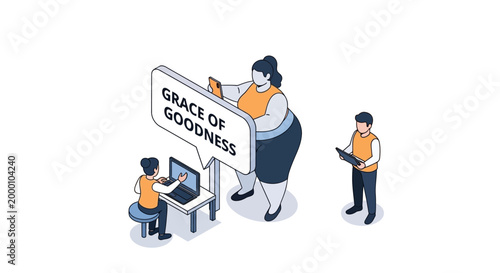 Isometric Illustration of People with the Grace of Goodness Concept.