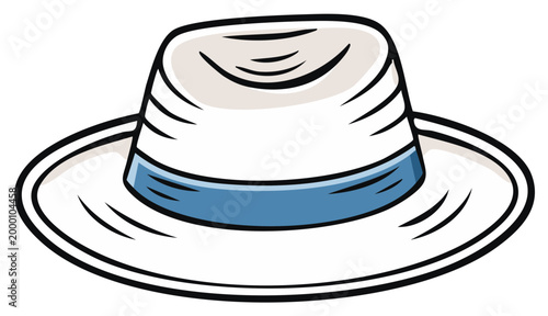 White Fedora Hat with Blue Band Illustrated Flat Design