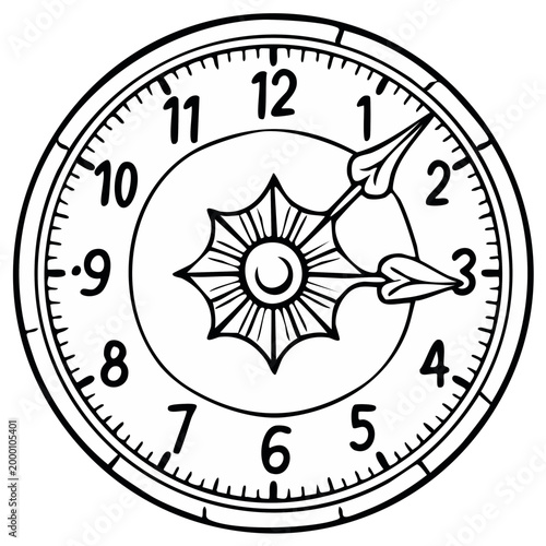 Vintage Clock Face with Ornate Hands and Sunburst Center