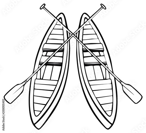 Two Canoes Crossed With Paddles Ready for Water Exploration and Outdoor Adventure