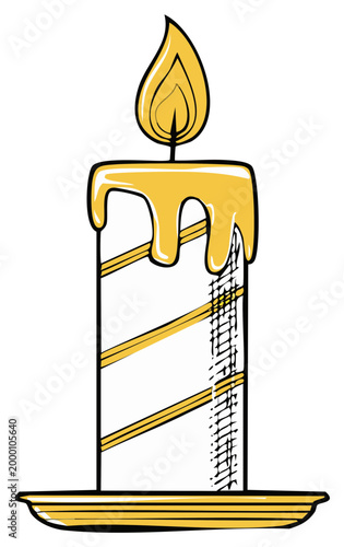 Decorative Candle with Melting Wax on a Plate Ready to Light Up for a Celebration or Holiday Decoration