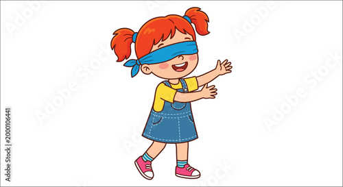 cartoon illustration of a little girl playing blind man s bluff