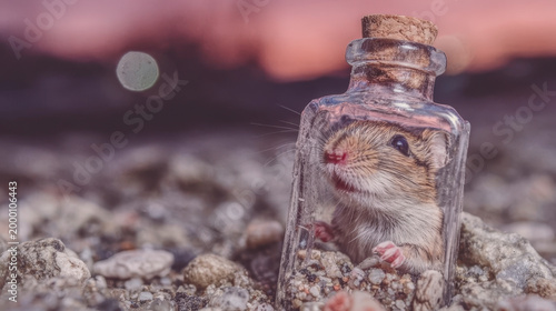 Mouse Trapped Inside the Bottle. Generative AI