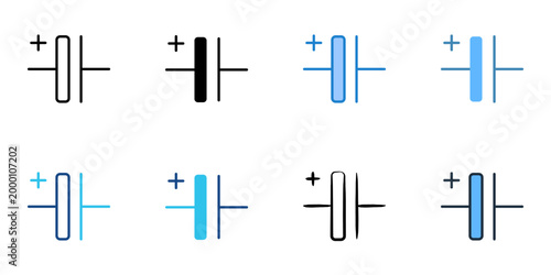Capacitor icons set multiple style collection. Editable stroke 
