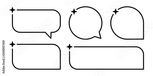 AI rectangle speech bubble set. Artificial intelligence chat box with star. Tech text line frame. Neural network black bar. Vector illustration isolated on white background.