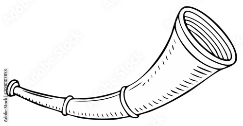Hand drawn antique horn instrument illustration vintage style monochrome line art