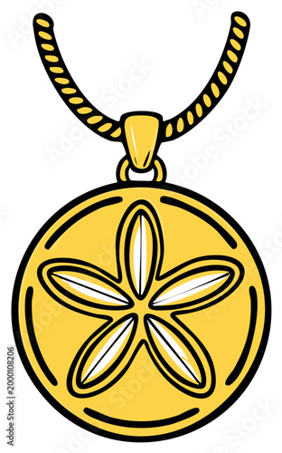 Gold pendant necklace with flower detail illustration
