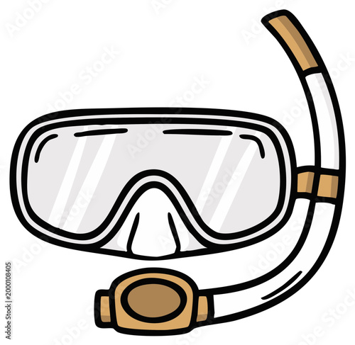 Cartoon illustration of snorkeling gear with mask and snorkel for underwater adventure