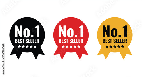 number one badges best seller labels in black red and gold