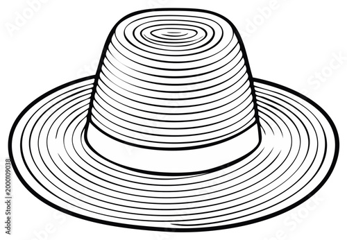 Elegant Summer Sun Hat Graphic in Detailed Black and White Line Art Style