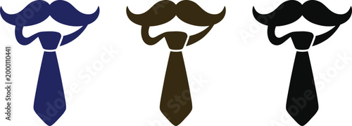 Vector illustration of mustache and necktie icons in different colors