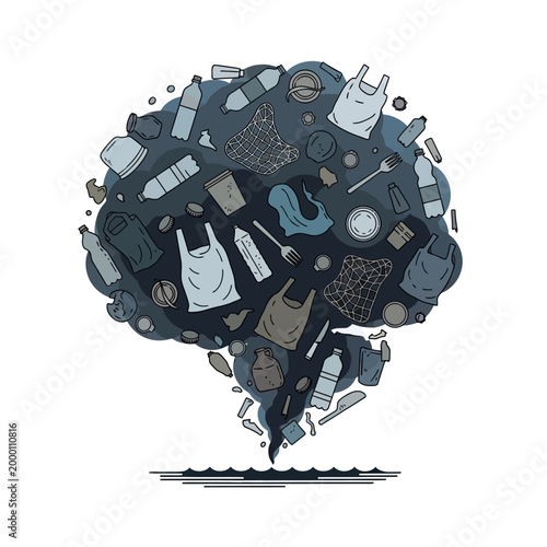 Plastic Pollution Brain Cloud - Environmental Crisis Concept