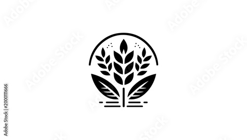 reate logo for a baisakhi in black and white colors minimal logo vector, Farm Growth Icon Plant Development Vector Image, Elegant Black and White Emblem A stylized depiction of a wheat stalk rising fr