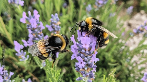Bees pollinating lavender flowers, highlighting the role of nature in sustaining the environment