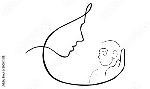 Minimalist line art of a mother holding her newborn child