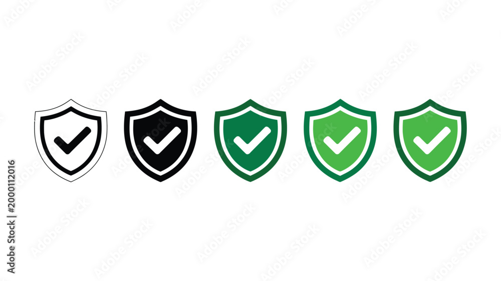 Αυτοκόλλητο Safety shield symbols with check mark, security and protection icon set with tick mark notifications vector illustration for safety assurance design