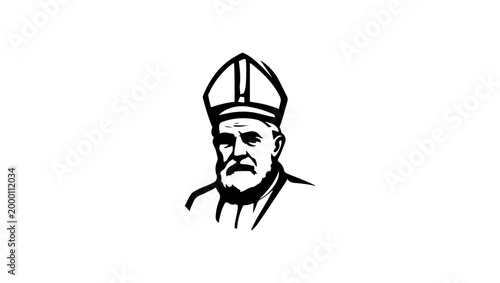 create logo for a pope leo in black and white colors minimal logo vector, men face, vector, men face sillhoutes, pope leo face vector, icon, symbol, illustration, face, person, glasses, 
