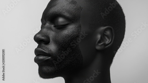 Black-and-white portrait capturing the duality of culture and identity through the lens of human experience.