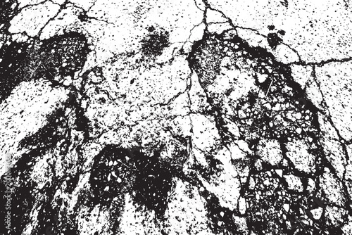 Black and white distressed broken asphalt crack texture background