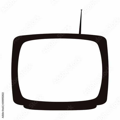 Retro television set icon in black silhouette with vintage style antenna