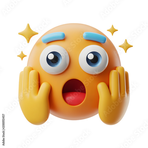 Surprised Yellow Emoji with Blue Eyebrows and Sparkles