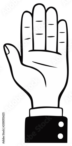 Stylized Line Art Human Hand Open Palm Showing Five Fingers Minimalist Illustration