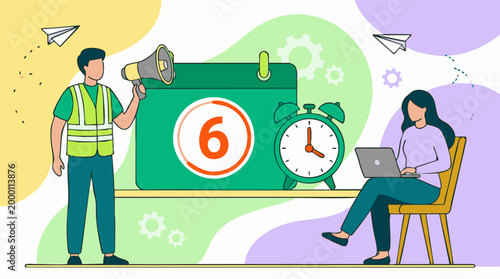 Business scheduling, communication, and remote work flat design illustration