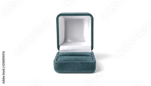 Simple Minimal Wedding Ring Box with Velvet Texture, Open Lid, Isolated on White