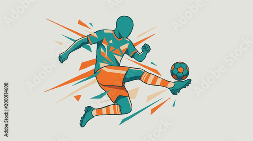 Dynamic Soccer Player Kicking Ball in Abstract Geometric Style