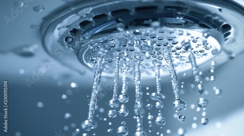 Close-up of a shower head with water droplets