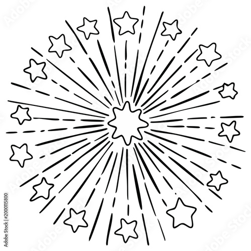 Hand Drawn Starburst Explosion with Star Accents Festive Celebration Sparkle