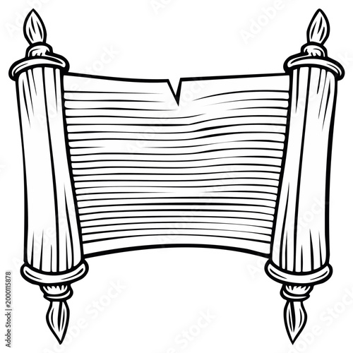 Ancient scroll illustration in black and white