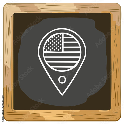 American flag location marker icon on chalkboard background