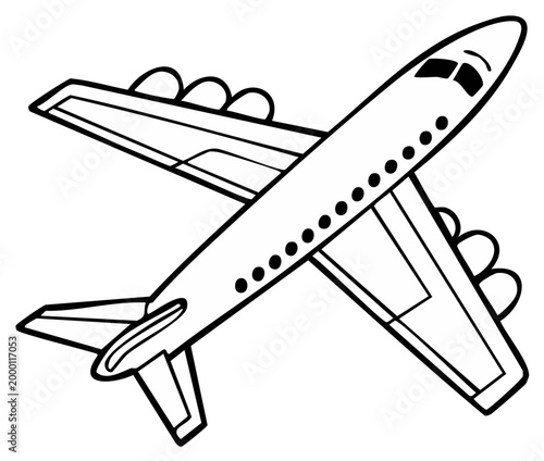 Black and white cartoon airplane illustration
